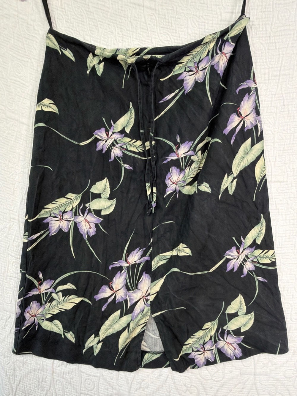 Vintage Y2K Tommy Bahama Silk Skirt Dark Floral Tropical Zip Drawstring Size 8